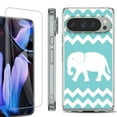 thumbnail image 1 of For Google Pixel 9 Pro XL Phone Case Cover, Shockproof Bumper Case with Tempered Glass Screen Protector, by OneToughShield - Chevron/Elephant, 1 of 4