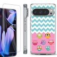 thumbnail image 1 of For Google Pixel 9 Pro XL Phone Case Cover, Shockproof Bumper Case with Tempered Glass Screen Protector, by OneToughShield - Chevron/Teal/Owl, 1 of 4