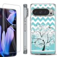 thumbnail image 1 of For Google Pixel 9 Pro XL Phone Case Cover, Shockproof Bumper Case with Tempered Glass Screen Protector, by OneToughShield - Chevron/Tree, 1 of 4