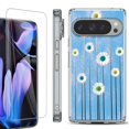 thumbnail image 1 of For Google Pixel 9 Pro XL Phone Case Cover, Shockproof Bumper Case with Tempered Glass Screen Protector, by OneToughShield - Daisy Sky, 1 of 4