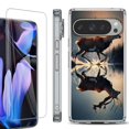 thumbnail image 1 of For Google Pixel 9 Pro XL Phone Case Cover, Shockproof Bumper Case with Tempered Glass Screen Protector, by OneToughShield - Deer Running, 1 of 4