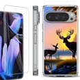 thumbnail image 1 of For Google Pixel 9 Pro XL Phone Case Cover, Shockproof Bumper Case with Tempered Glass Screen Protector, by OneToughShield - Deer Sunset, 1 of 4