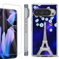 thumbnail image 1 of For Google Pixel 9 Pro XL Phone Case Cover, Shockproof Bumper Case with Tempered Glass Screen Protector, by OneToughShield - Eiffel Tower Stars, 1 of 4