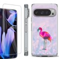 thumbnail image 1 of For Google Pixel 9 Pro XL Phone Case Cover, Shockproof Bumper Case with Tempered Glass Screen Protector, by OneToughShield - Flamingo / Polygon, 1 of 4