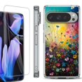 thumbnail image 1 of For Google Pixel 9 Pro XL Phone Case Cover, Shockproof Bumper Case with Tempered Glass Screen Protector, by OneToughShield - Flower Field, 1 of 4