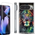 thumbnail image 1 of For Google Pixel 9 Pro XL Phone Case Cover, Shockproof Bumper Case with Tempered Glass Screen Protector, by OneToughShield - Geometric Lion, 1 of 4