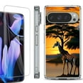 thumbnail image 1 of For Google Pixel 9 Pro XL Phone Case Cover, Shockproof Bumper Case with Tempered Glass Screen Protector, by OneToughShield - Giraffe Sunset, 1 of 4