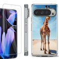 thumbnail image 1 of For Google Pixel 9 Pro XL Phone Case Cover, Shockproof Bumper Case with Tempered Glass Screen Protector, by OneToughShield - Giraffe, 1 of 4