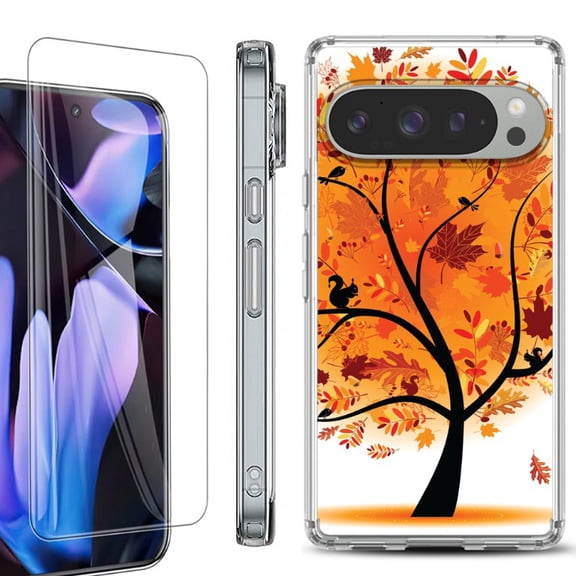 For Google Pixel 9 Pro XL Phone Case Cover, Shockproof Bumper Case with Tempered Glass Screen Protector, by OneToughShield - Golden Tree