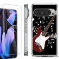 thumbnail image 1 of For Google Pixel 9 Pro XL Phone Case Cover, Shockproof Bumper Case with Tempered Glass Screen Protector, by OneToughShield - Guitar Red, 1 of 4