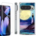 thumbnail image 1 of For Google Pixel 9 Pro XL Phone Case Cover, Shockproof Bumper Case with Tempered Glass Screen Protector, by OneToughShield - Lighthouse Moon, 1 of 4