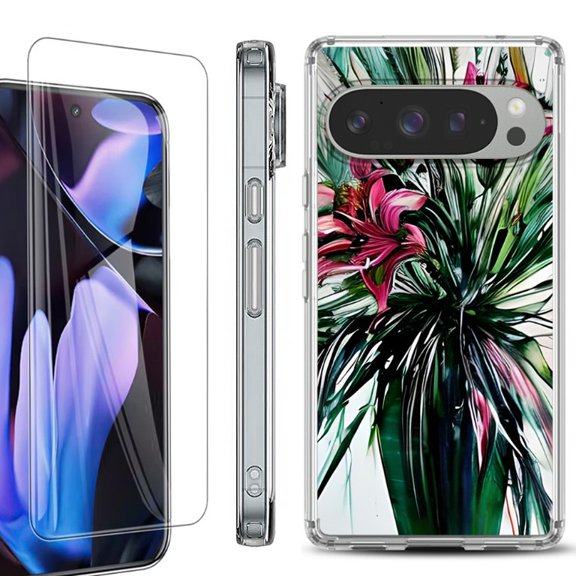 For Google Pixel 9 Pro XL Phone Case Cover, Shockproof Bumper Case with Tempered Glass Screen Protector, by OneToughShield - Lily