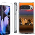 thumbnail image 1 of For Google Pixel 9 Pro XL Phone Case Cover, Shockproof Bumper Case with Tempered Glass Screen Protector, by OneToughShield - Lion Sunset, 1 of 4