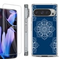 thumbnail image 1 of For Google Pixel 9 Pro XL Phone Case Cover, Shockproof Bumper Case with Tempered Glass Screen Protector, by OneToughShield - Mandala / Blue, 1 of 4