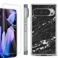 thumbnail image 1 of For Google Pixel 9 Pro XL Phone Case Cover, Shockproof Bumper Case with Tempered Glass Screen Protector, by OneToughShield - Marble B/W, 1 of 4