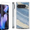 thumbnail image 1 of For Google Pixel 9 Pro XL Phone Case Cover, Shockproof Bumper Case with Tempered Glass Screen Protector, by OneToughShield - Marble/ Marina Blue, 1 of 4