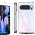 thumbnail image 1 of For Google Pixel 9 Pro XL Phone Case Cover, Shockproof Bumper Case with Tempered Glass Screen Protector, by OneToughShield - Marble Pink/Blue, 1 of 4