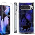 thumbnail image 1 of For Google Pixel 9 Pro XL Phone Case Cover, Shockproof Bumper Case with Tempered Glass Screen Protector, by OneToughShield - Midnight Safari, 1 of 4