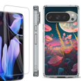 thumbnail image 1 of For Google Pixel 9 Pro XL Phone Case Cover, Shockproof Bumper Case with Tempered Glass Screen Protector, by OneToughShield - Moon Poppies, 1 of 4