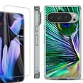 thumbnail image 1 of For Google Pixel 9 Pro XL Phone Case Cover, Shockproof Bumper Case with Tempered Glass Screen Protector, by OneToughShield - Peacock Feather, 1 of 4