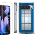 thumbnail image 1 of For Google Pixel 9 Pro XL Phone Case Cover, Shockproof Bumper Case with Tempered Glass Screen Protector, by OneToughShield - Phone Booth Blue, 1 of 4