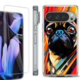 thumbnail image 1 of For Google Pixel 9 Pro XL Phone Case Cover, Shockproof Bumper Case with Tempered Glass Screen Protector, by OneToughShield - Pug Art, 1 of 4