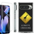 thumbnail image 1 of For Google Pixel 9 Pro XL Phone Case Cover, Shockproof Bumper Case with Tempered Glass Screen Protector, by OneToughShield - Road Sign Giraffe, 1 of 4