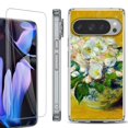 thumbnail image 1 of For Google Pixel 9 Pro XL Phone Case Cover, Shockproof Bumper Case with Tempered Glass Screen Protector, by OneToughShield - Roses, 1 of 4