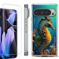 thumbnail image 1 of For Google Pixel 9 Pro XL Phone Case Cover, Shockproof Bumper Case with Tempered Glass Screen Protector, by OneToughShield - Seahorse, 1 of 4