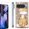thumbnail image 1 of For Google Pixel 9 Pro XL Phone Case Cover, Shockproof Bumper Case with Tempered Glass Screen Protector, by OneToughShield - Smiling Cat, 1 of 4