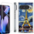 thumbnail image 1 of For Google Pixel 9 Pro XL Phone Case Cover, Shockproof Bumper Case with Tempered Glass Screen Protector, by OneToughShield - Starry Night Eiffel, 1 of 4
