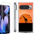 thumbnail image 1 of For Google Pixel 9 Pro XL Phone Case Cover, Shockproof Bumper Case with Tempered Glass Screen Protector, by OneToughShield - Sunset Giraffe, 1 of 4