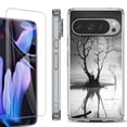 thumbnail image 1 of For Google Pixel 9 Pro XL Phone Case Cover, Shockproof Bumper Case with Tempered Glass Screen Protector, by OneToughShield - Tree BW, 1 of 4