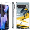 thumbnail image 1 of For Google Pixel 9 Pro XL Phone Case Cover, Shockproof Bumper Case with Tempered Glass Screen Protector, by OneToughShield - Tree on Hill, 1 of 4