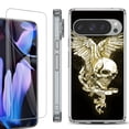 thumbnail image 1 of For Google Pixel 9 Pro XL Phone Case Cover, Shockproof Bumper Case with Tempered Glass Screen Protector, by OneToughShield - Wing Skull, 1 of 4