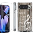 thumbnail image 1 of For Google Pixel 9 Pro XL Phone Case Cover, Shockproof Bumper Case with Tempered Glass Screen Protector, by OneToughShield - Wood/Music, 1 of 4