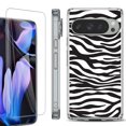 thumbnail image 1 of For Google Pixel 9 Pro XL Phone Case Cover, Shockproof Bumper Case with Tempered Glass Screen Protector, by OneToughShield - Zebra B/W, 1 of 4