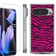 thumbnail image 1 of For Google Pixel 9 Pro XL Phone Case Cover, Shockproof Bumper Case with Tempered Glass Screen Protector, by OneToughShield - Zebra Pink, 1 of 4
