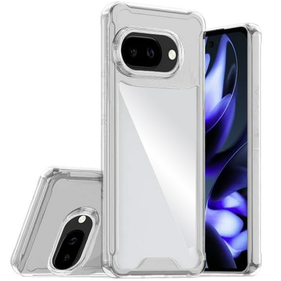 For Google Pixel 9A Colored Shockproof Transparent Hard PC TPU Hybrid Case Cover - Clear/Clear