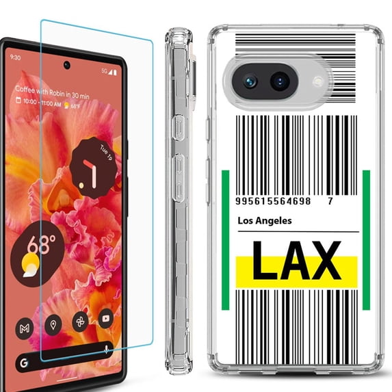 For Google Pixel 9a Phone Case Cover, Shockproof Bumper Case with Tempered Glass Screen Protector, by OneToughShield - Airport Tag / Los Angeles