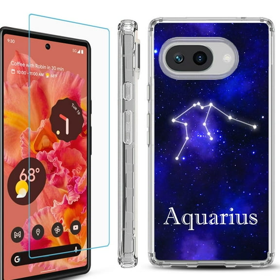 For Google Pixel 9a Phone Case Cover, Shockproof Bumper Case with Tempered Glass Screen Protector, by OneToughShield - Aquarius