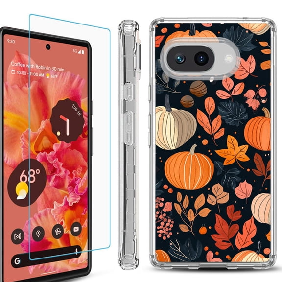 For Google Pixel 9a Phone Case Cover, Shockproof Bumper Case with Tempered Glass Screen Protector, by OneToughShield - Autumn Season