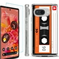 thumbnail image 1 of For Google Pixel 9a Phone Case Cover, Shockproof Bumper Case with Tempered Glass Screen Protector, by OneToughShield - Cassette Orange, 1 of 3