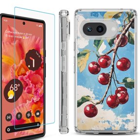 For Google Pixel 9a Phone Case Cover, Shockproof Bumper Case with Tempered Glass Screen Protector, by OneToughShield - Cherry Bliss