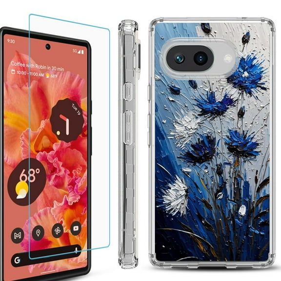 For Google Pixel 9a Phone Case Cover, Shockproof Bumper Case with Tempered Glass Screen Protector, by OneToughShield - Cornflower
