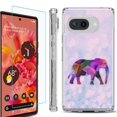 thumbnail image 1 of For Google Pixel 9a Phone Case Cover, Shockproof Bumper Case with Tempered Glass Screen Protector, by OneToughShield - Elephant /Polygon, 1 of 3