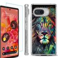 thumbnail image 1 of For Google Pixel 9a Phone Case Cover, Shockproof Bumper Case with Tempered Glass Screen Protector, by OneToughShield - Geometric Lion, 1 of 3