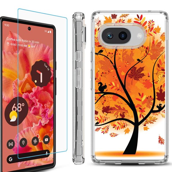 For Google Pixel 9a Phone Case Cover, Shockproof Bumper Case with Tempered Glass Screen Protector, by OneToughShield - Golden Tree