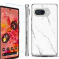 thumbnail image 1 of For Google Pixel 9a Phone Case Cover, Shockproof Bumper Case with Tempered Glass Screen Protector, by OneToughShield - Marble / White, 1 of 3