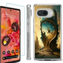 For Google Pixel 9a Phone Case Cover, Shockproof Bumper Case with Tempered Glass Screen Protector, by OneToughShield - Melting Clock